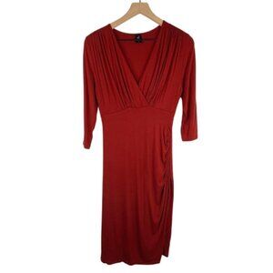 Peruvian Connection Dress Womens XS Draped V Neck Stretch Jersey 3/4 Sleeve Red